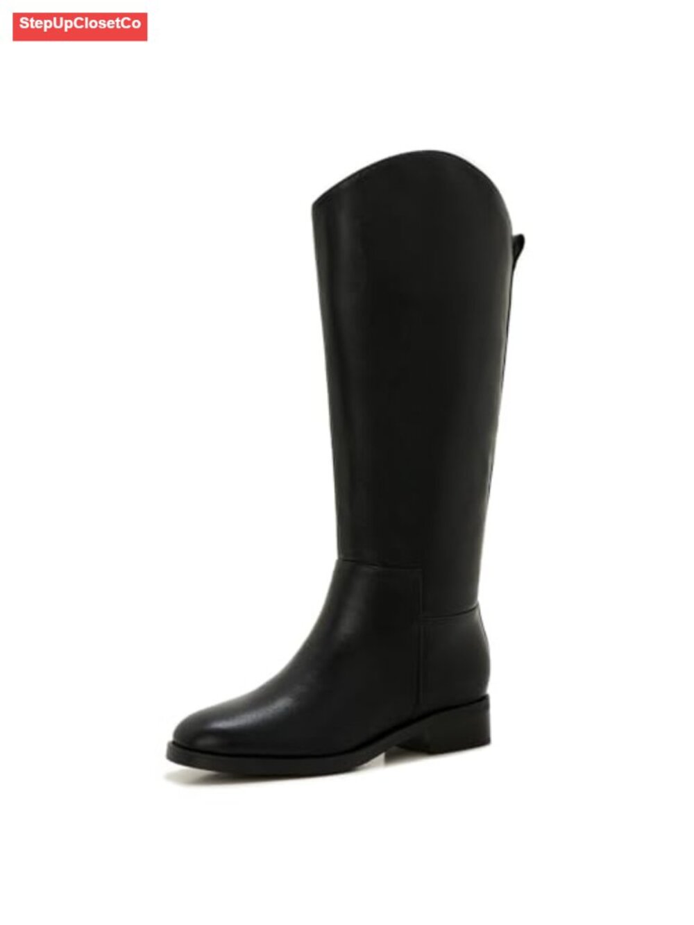 Wide Calf Knee High Boots Plus Size Pull-On Faux Leather Flat Equestrian